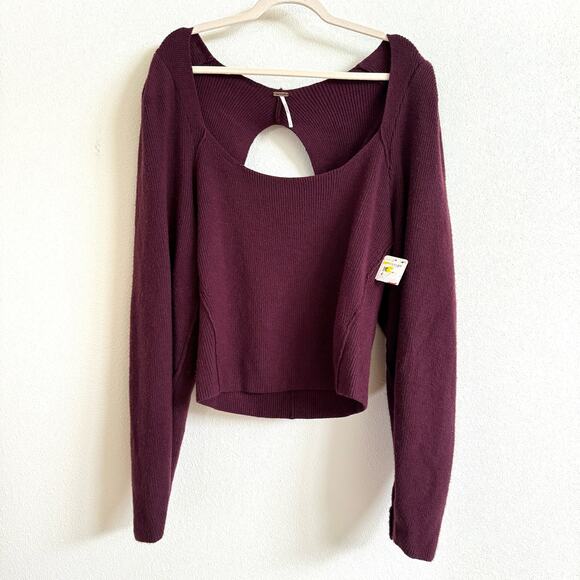 Free People Saffron Purple Pomegranate Open Back Sweater Women’s Large NWT - Picture 2 of 8